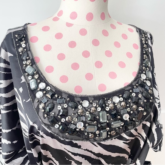 Suzi Chen For Maggy Boutique Floral Zebra Beaded Belted Dress Black Women’s 4 - Picture 3 of 10